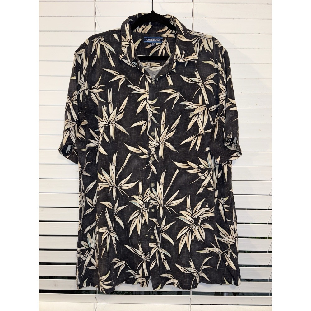 Croft & Barrow Shirt Adult XL Button Up Floral Brown Tropical Hawaiian Mens‎